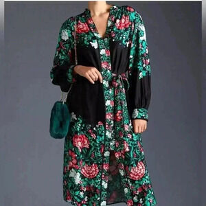 Anthropologie Midi Floral Shirt Dress Size XS